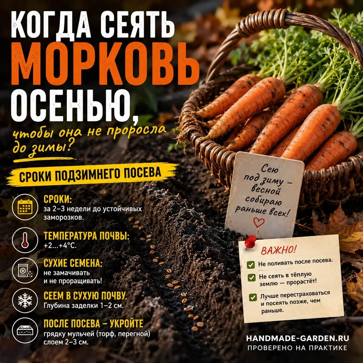 Когда сеять морковь осенью, чтобы она не проросла до зимы? Сроки подзимнего посева