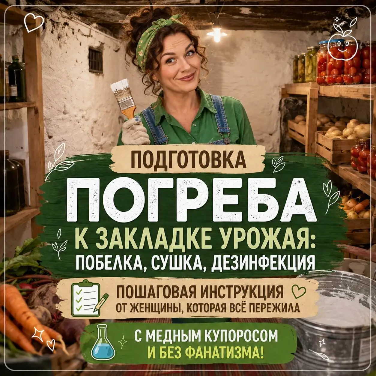 Подготовка погреба к закладке урожая: побелка, сушка, дезинфекция