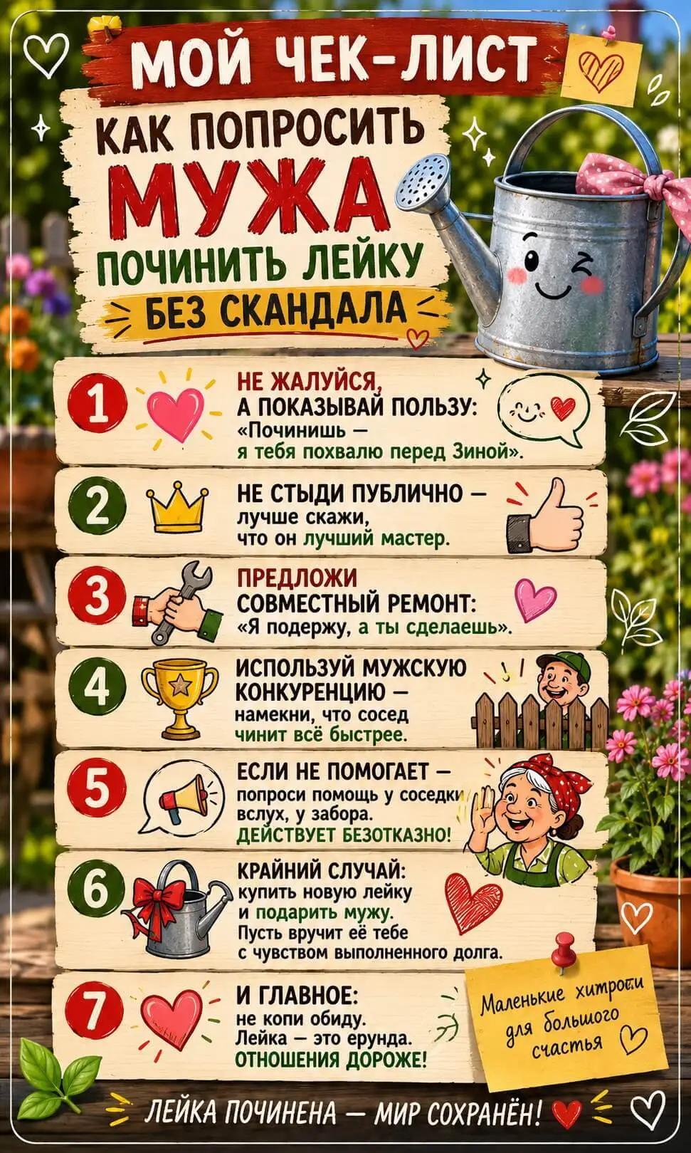 Мой чек-лист &laquo;Как попросить мужа починить лейку без скандала&raquo;