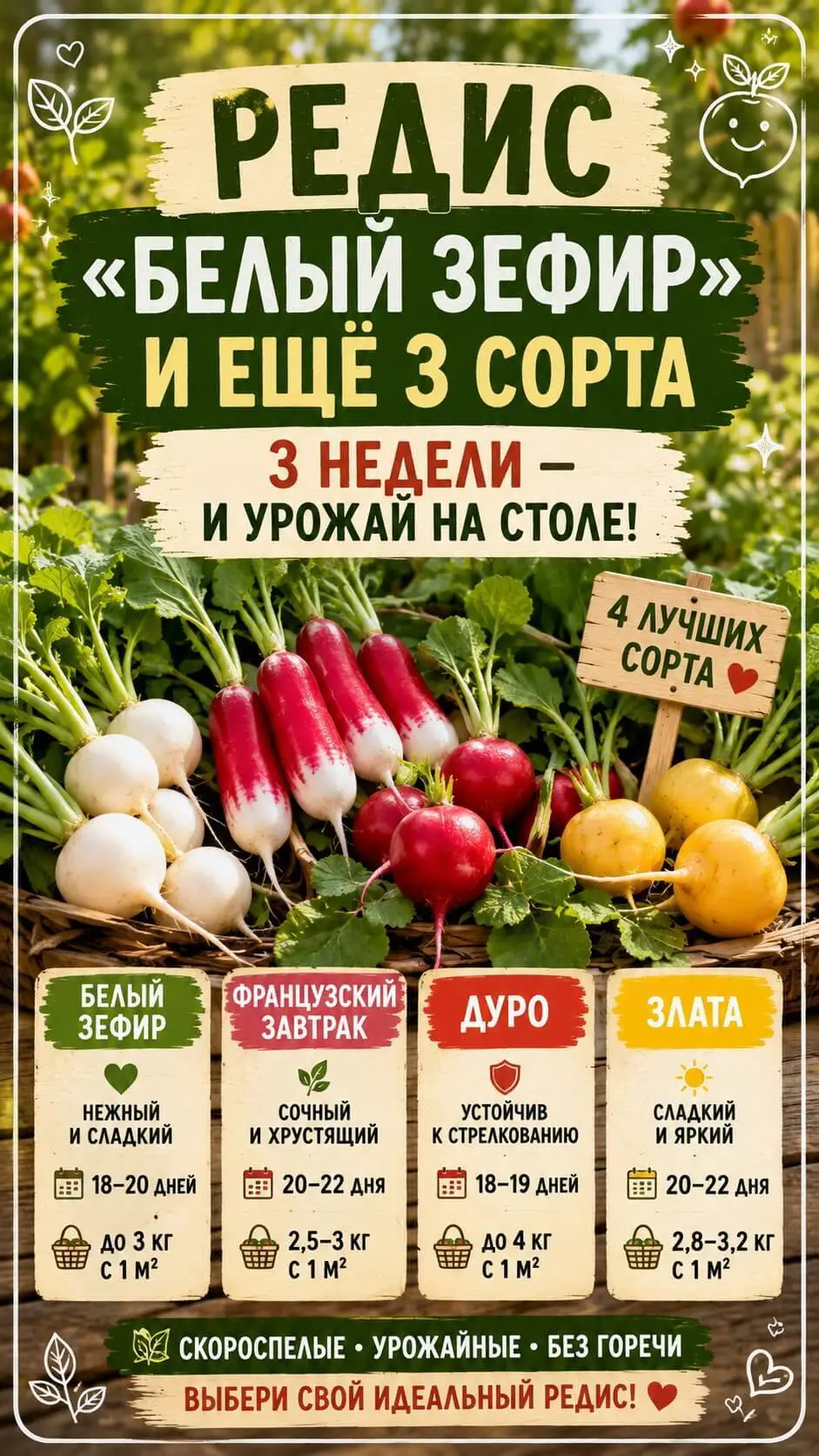 Редис &laquo;Белый зефир&raquo; и ещё 3 сорта: 3 недели &mdash; и урожай