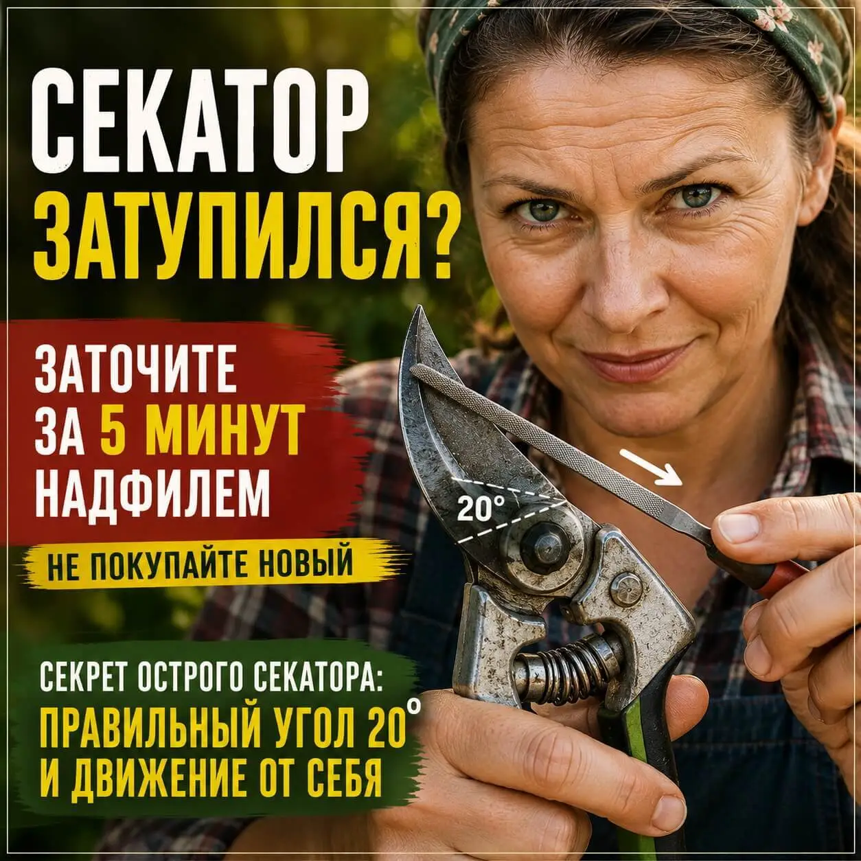 Секрет острого секатора: правильный угол 20&deg; и движение от себя