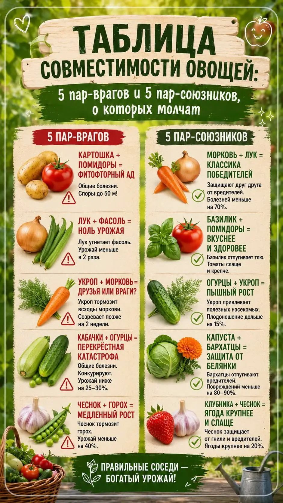 Таблица совместимости овощей